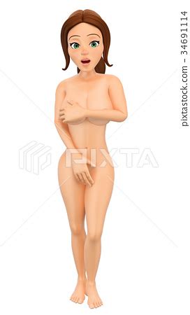 D Naked Woman Hiding Breasts And Pubis With Hands Stock Illustration Pixta
