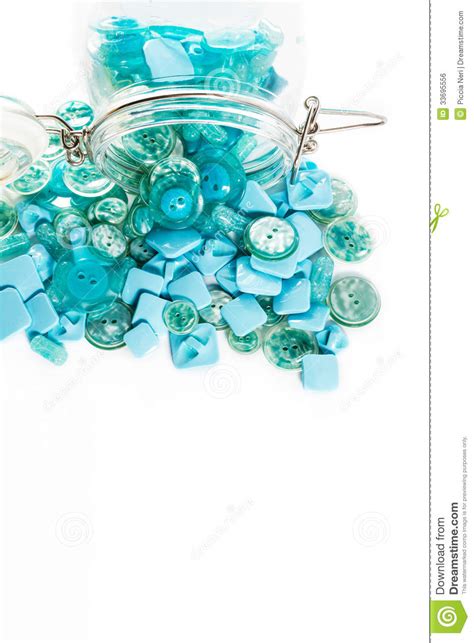 Jar Full Of Blue Buttons Stock Photo Image Of Embroidery 33695556