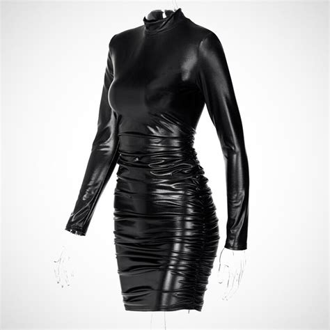 Women Leather Black Sexy Dresses Party Dress Sexy Leather Etsy