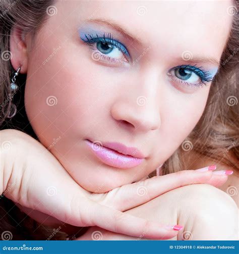 Portrait Of A Sensual Brunette With Blue Eyes Royalty Free Stock Photos
