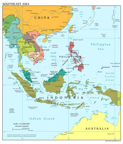 Large Scale Political Map Of Southeast Asia With Relief Capitals And