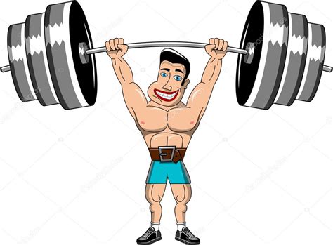 Man Weightlifter Lifting Heavy Weights Above Head Isolated Stock