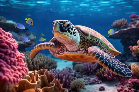 Premium Ai Image Sea Turtle Swims Underwater On The Background Of
