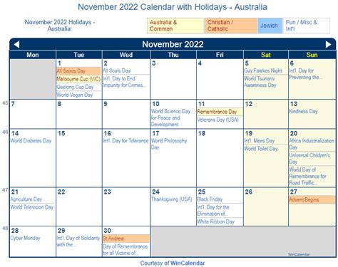 Print Friendly November 2022 Australia Calendar For Printing