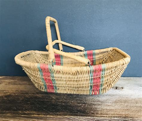 vintage basket storage basket wicker basket with handle Farmhouse basket rattan basket carrying ...