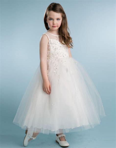 Dazzling Ivory Floral Beaded Tulle Flower Girl Dress Dresscouture