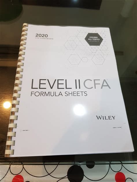 2020 Cfa Level 2 Formula Sheet By Wiley Hardsoft Copy Hobbies