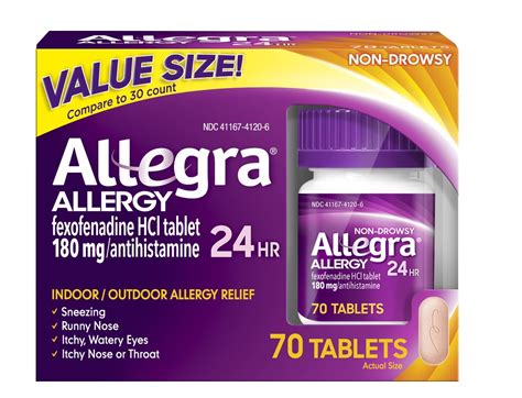 Allegra Adult 24 Hour Allergy Tablets 70 Tablets Long Lasting Fast Acting Antihistamine For