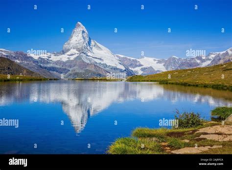 Zermatt Switzerland Matterhorn Peak Reflected In Stellisee Lake