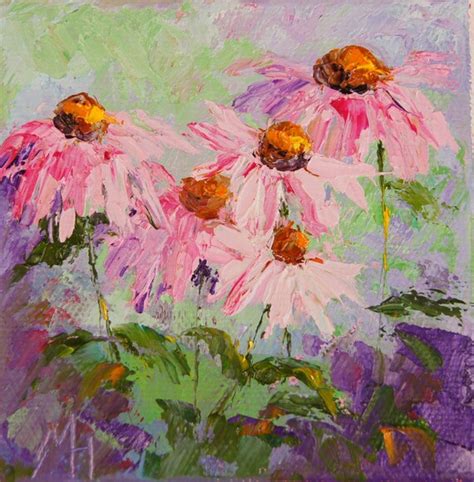 Impressionist Floral Painting Pink Rudbeckias By Marion