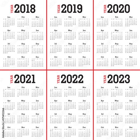 Year 2018 2019 2020 2021 2022 2023 Calendar Vector Stock Vector Adobe Stock