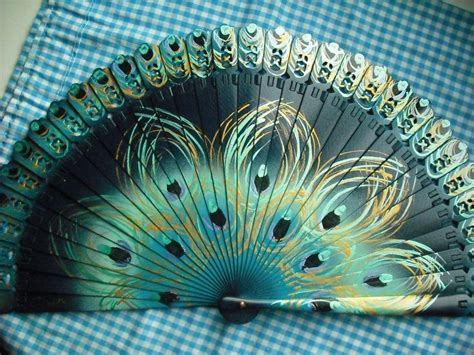 Hand Painted Spanish Fan~peacock Feathers Painted Fan Fan Hand