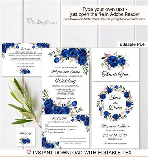 Royal Blue Wedding Invitation Templates Free Printable Word Searches