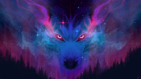 Looking for the best wallpapers? Night, Wolf, Forest, Digital Art, 4K, #4.2012 Wallpaper