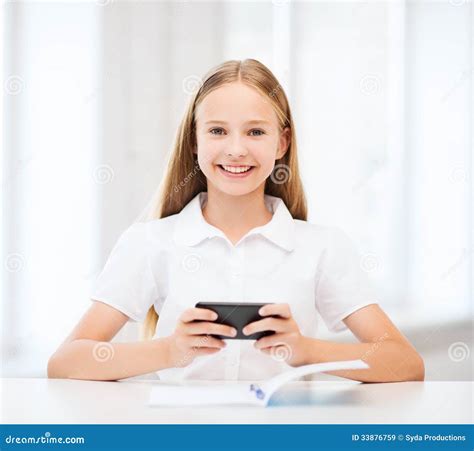 Girl With Smartphone At School Stock Image Image Of Cellphone