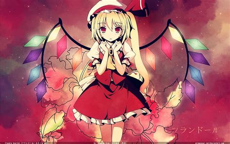 Hd Wallpaper Touhou Wings Outer Space Red Flowers Stars Text Skirts Long Hair Crystal Vampires