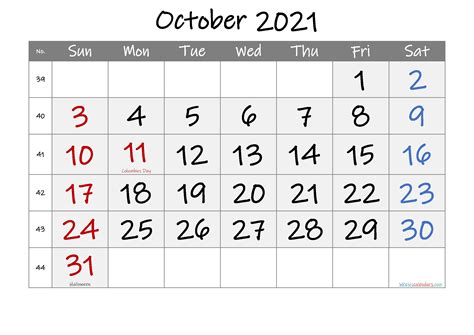 October 2021 Calendar With Holidays Free Letter Templates