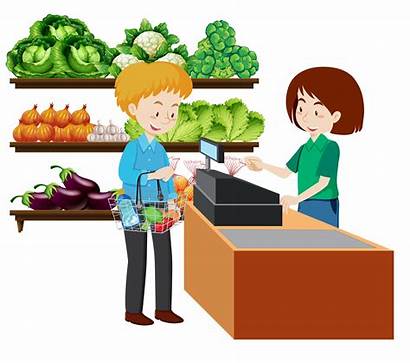 Grocery Clip Vector Cashier Supermarket Illustration Clipart