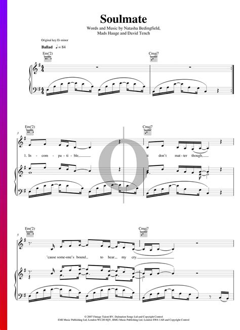 Erst nach erneutem anklicken des taktes oder der. Soulmate Noten (Klavier, Gesang, Gitarre) - PDF Download ...