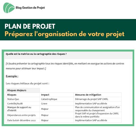 Plan de projet composantes clefs du plan modèle