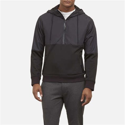 kenneth cole hybrid half zip pullover hoodie in black for men lyst