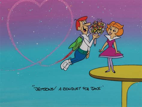 “george jetson” and “jane jetson” publicity cel on a production background from the jetsons