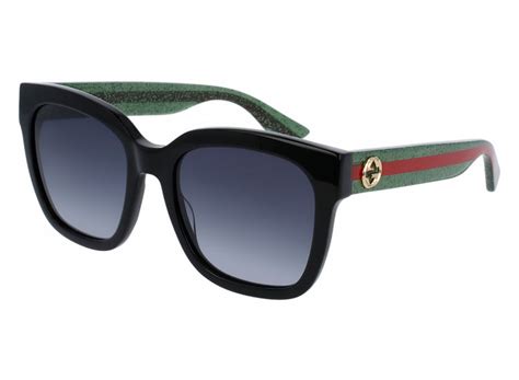 gucci black rectangular glitter sunglasses gg0034s 002 54