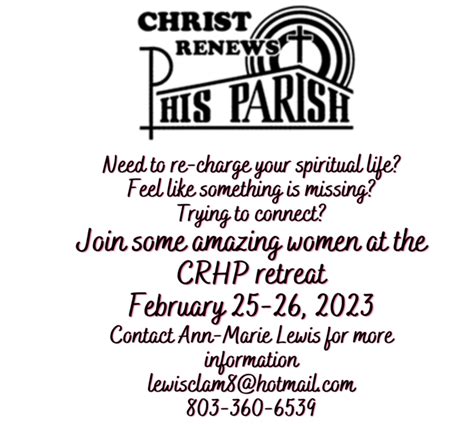Crhp Retreat Feb 25 26 Corpus Christi Catholic Church In Lexington South Carolina
