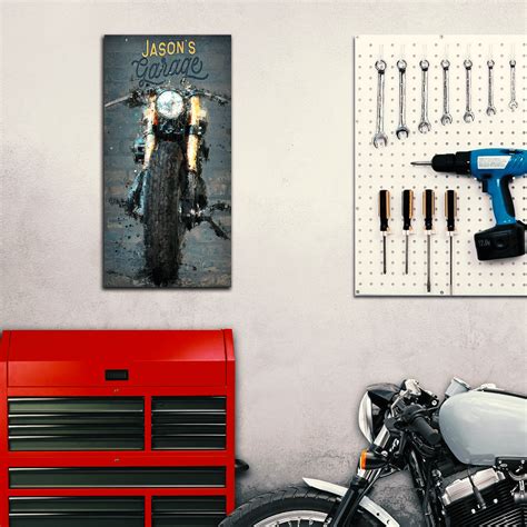 Personalized Motorcycle Garage Sign With Your Name As Part Of The Art