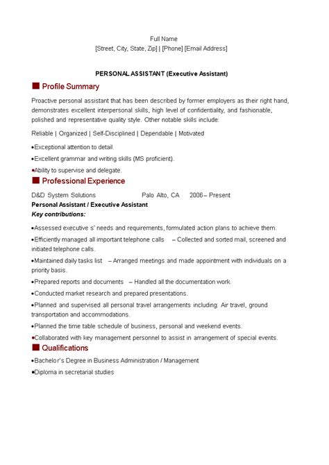 Executive Assistant Personal Assistant Resume Templates At