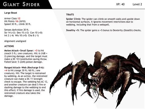 Learn how to get free printable spell cards for dd 5e. DnD-Next-Monster Cards-Giant Spider by dizman on DeviantArt