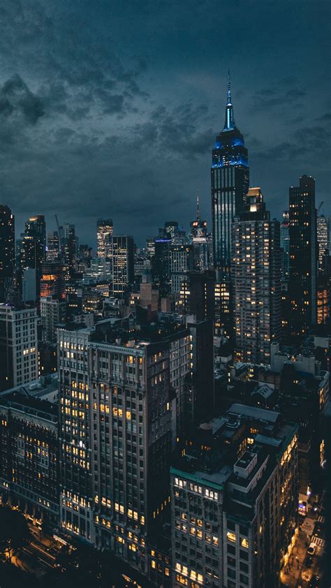 Download Wallpaper 1080x1920 Night City Skyscrapers City Lights New York Usa Night Clouds