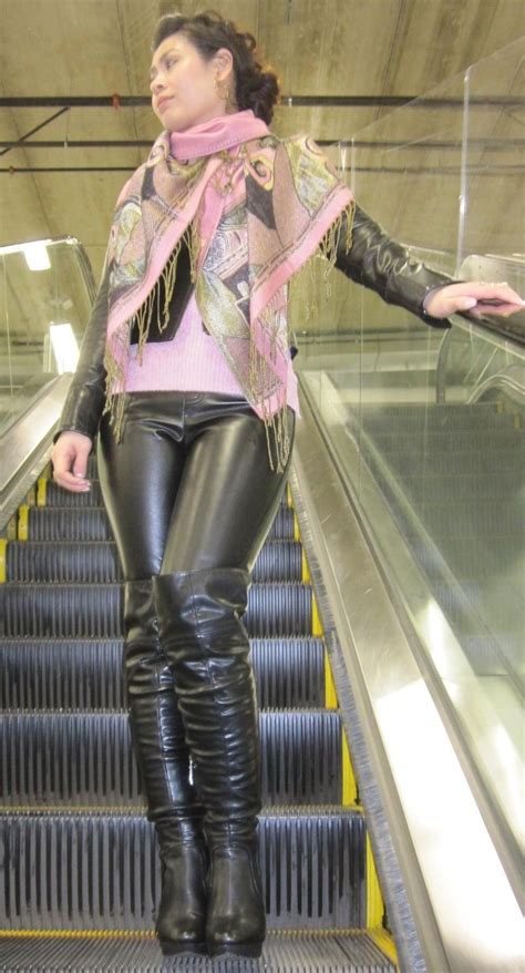 ysavè in leather jacket leather pants and thigh high boots in 2022 leather outfit boots and