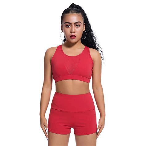 Buy Bebig Tracksuit For Women Sport Yoga Two Piece Set Crop Top Bra Shorts Gym Outfit Solid