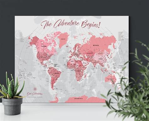 Pink World Map Printable World Map Map Of The World Large Etsy