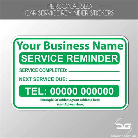 Personalised Car Service Reminder Label Stickers Concept Graphics