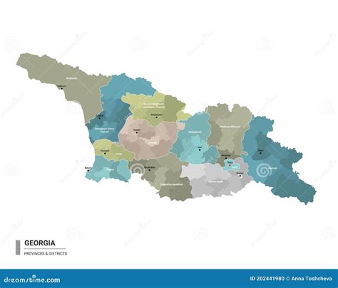 Georgia Higt Detailed Map With Subdivisions Administrative Map Of