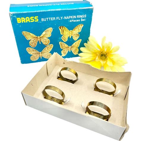 Vintage Set Of 4 Brass Butterfly Napkin Ring Holders By Andrea Etsy