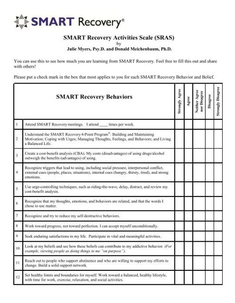 Smart Recovery Activities Scale Sras Smart Recovery