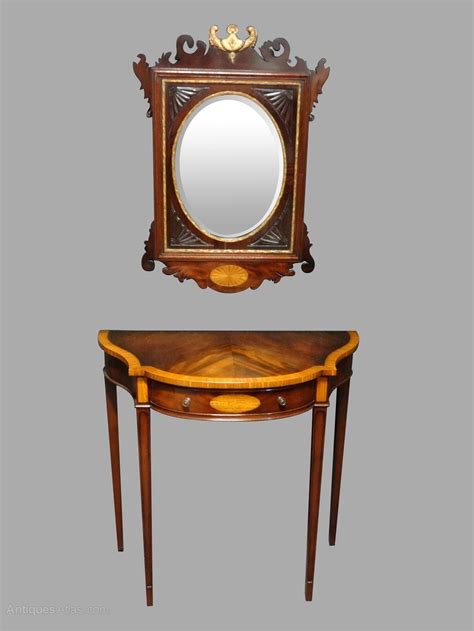 Good Mahogany Inlaid Console Table With Mirror Mirrored Console Table