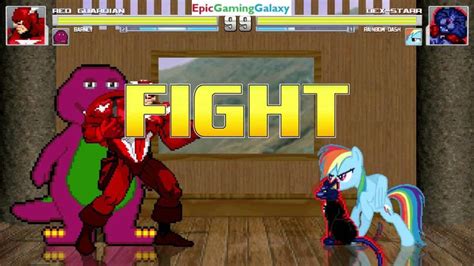 Barney The Dinosaur And Red Guardian Vs Dex Starr The Cat And Rainbow Dash