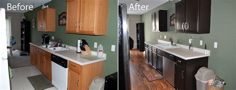 Decide on a stain finish. Kitchen before and after (gel staining of cabinets)
