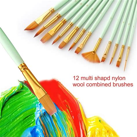 Tomshoo 12pcs Paint Brushes Set Kit Multiple Mediums Brushes With Nylon