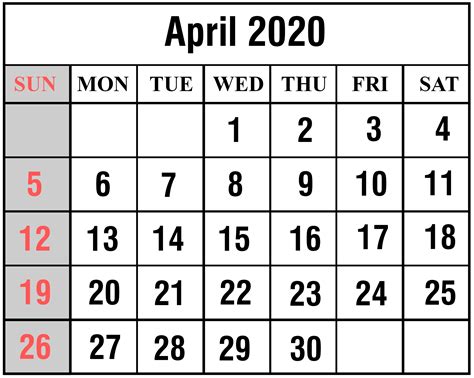 April 9 2020 Calendar Month Calendar Printable