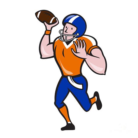 American Football Quarterback Throw Ball Isolated Cartoon Digital Art