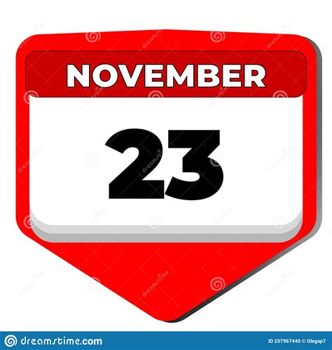 23 November Vector Icon Calendar Day 23 Date Of November Twenty Third