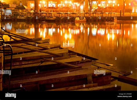 Wooden Boats Houhai Lake Night Beijing China Stock Photo Alamy