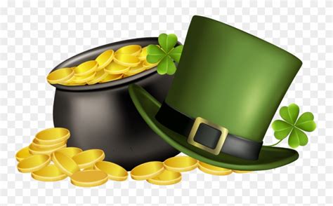 Cauldron Coins Four Leaf Clover Clipart Get Lucky Leprechaun Pot Of