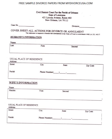 Printable Online Louisiana Divorce Papers Instructions Printable