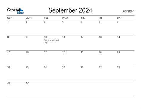 Gibraltar September 2024 Calendar With Holidays